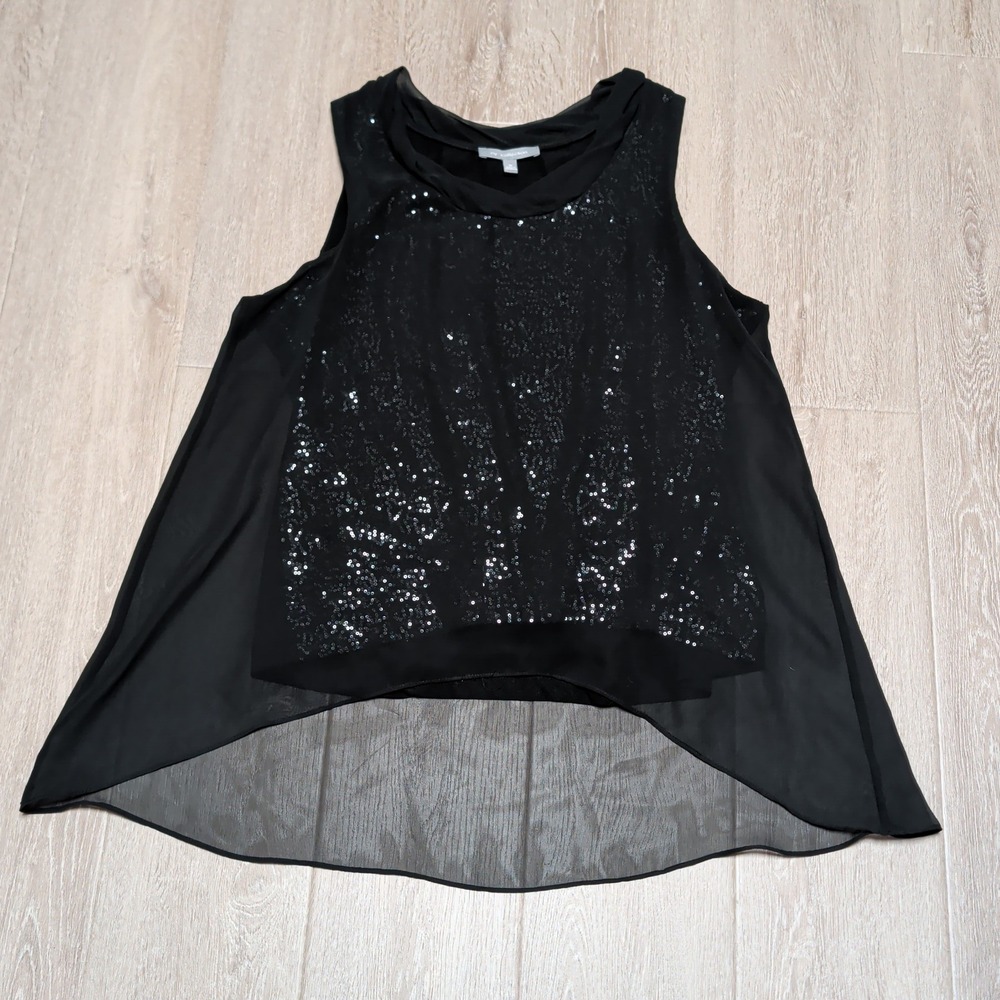NY‎ Collection Blouse Womens XL Black Sequin Layered High-Low Sleeveless